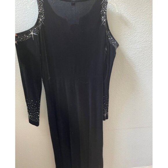 Velvet Cold-Shoulder Evening Dress with Sparkle Design (Black) Size L - Picture 5 of 5